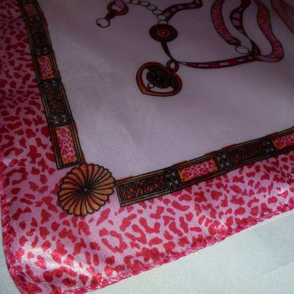 Vintage Scarf 19" Square Satin pink neckerchief retro summer - Picture 3 of 5